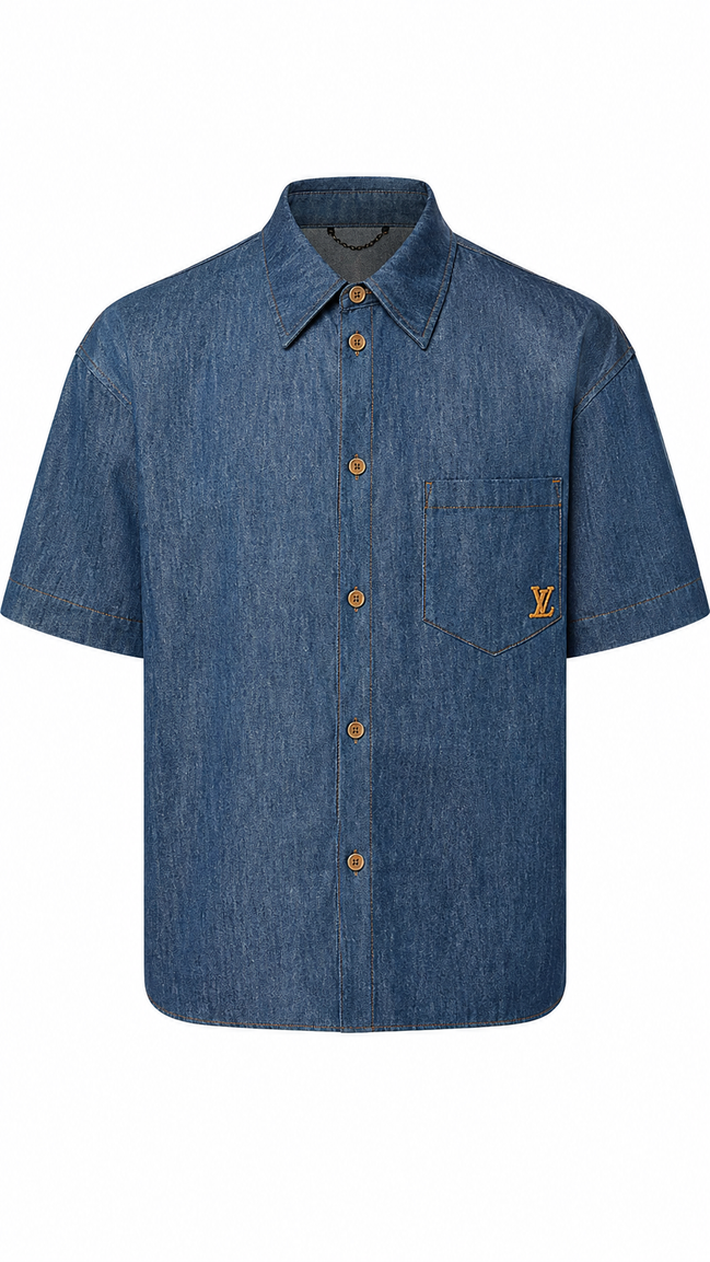 Louis Vuitton Indigo Short-Sleeved Cotton Chambray Shirt "Unworn"