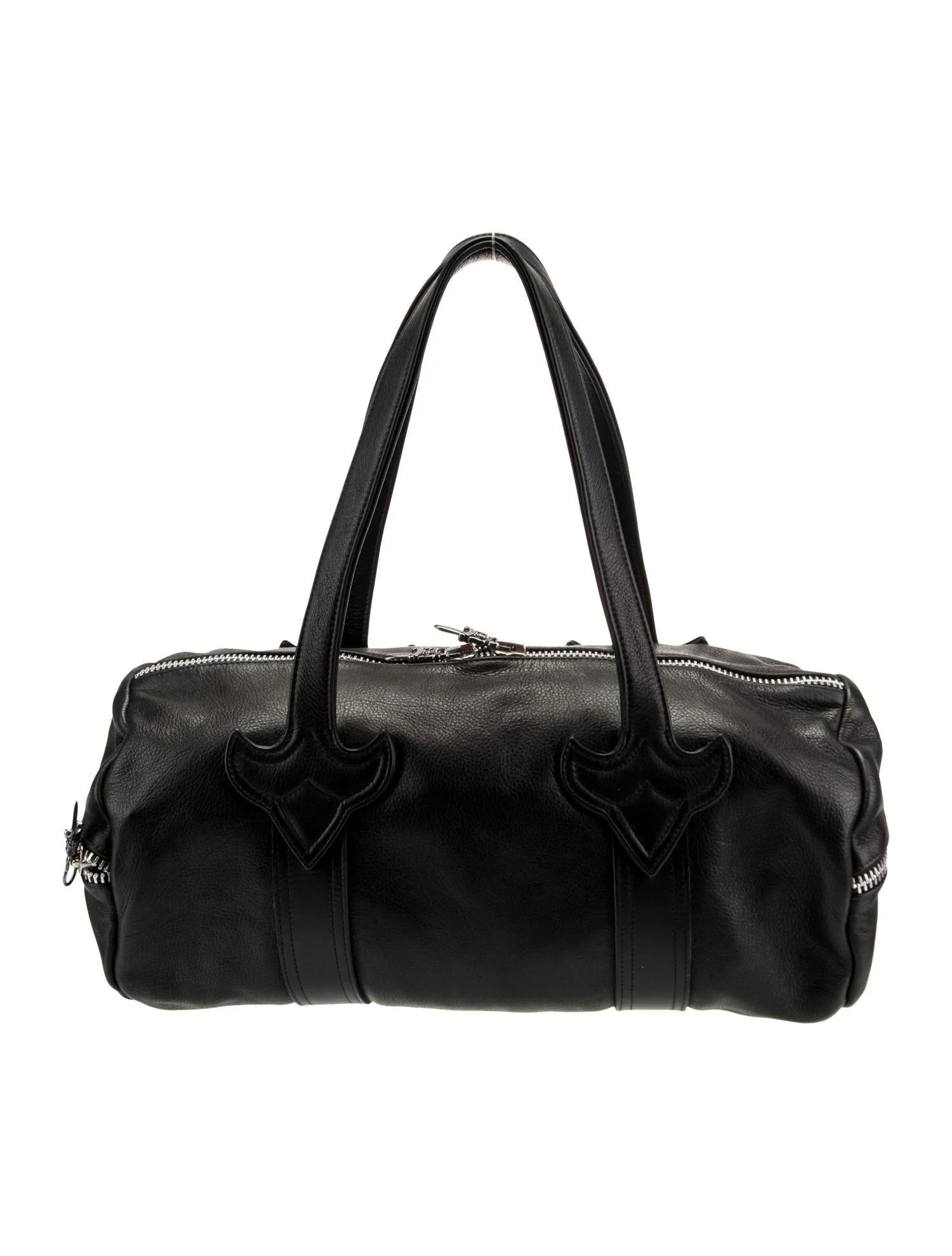 Chrome Hearts Black Leather Duffel Bag 