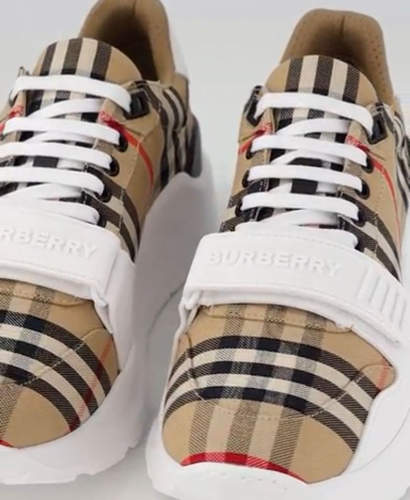 Burberry Check, Suede and Leather Sneaker Size 7.5 