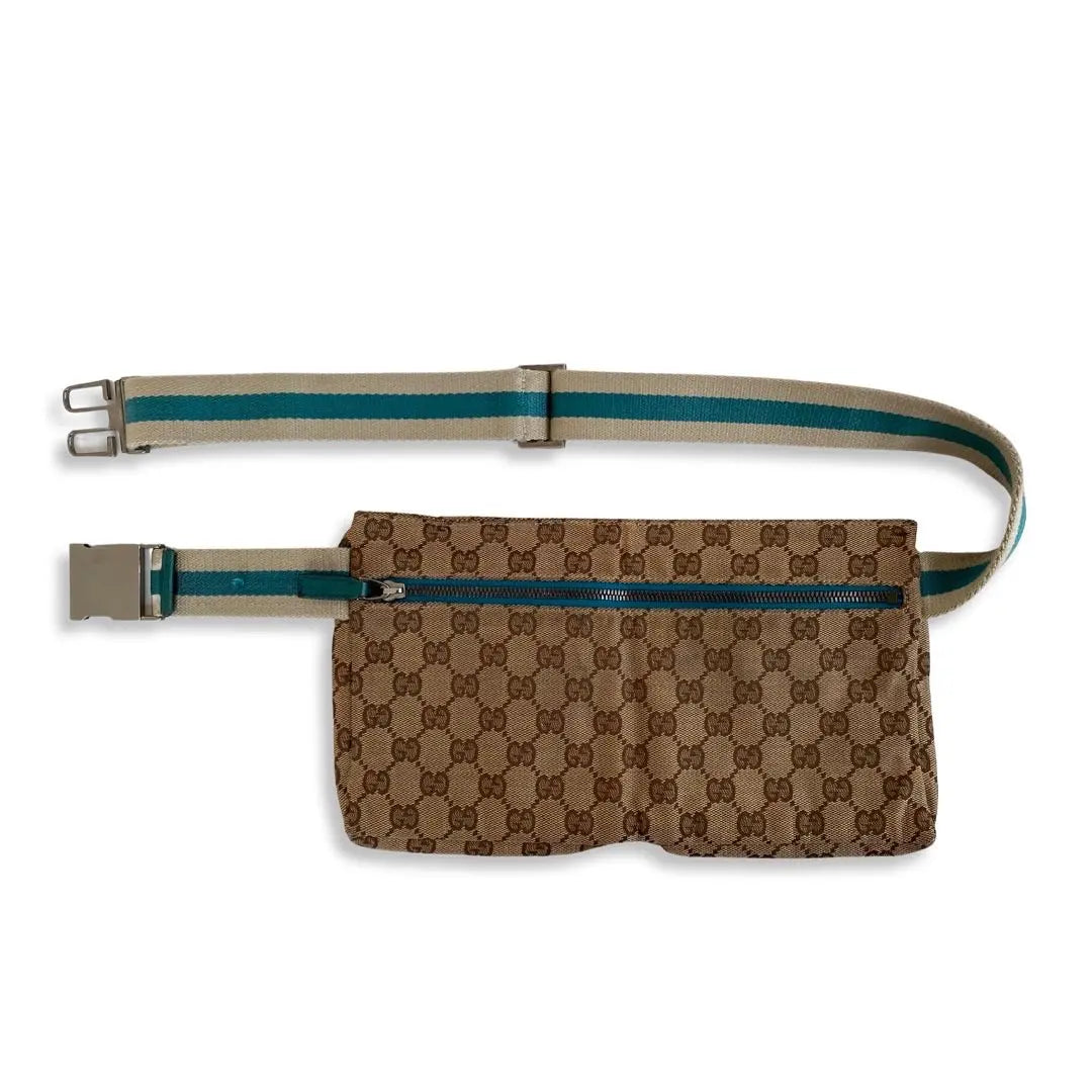 Gucci GG Supreme Canvas Waist Bag Teal Leather Trim (Pre-Loved)