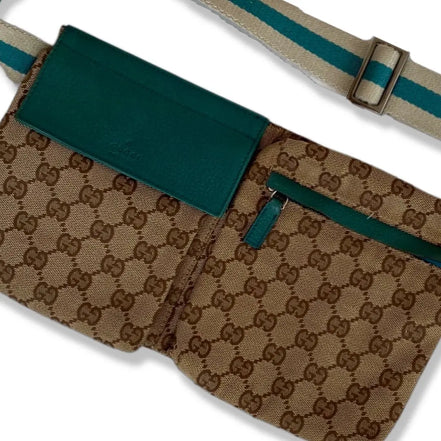 Gucci GG Supreme Canvas Waist Bag Teal Leather Trim (Pre-Loved)