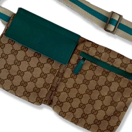 Gucci GG Supreme Canvas Waist Bag Teal Leather Trim (Pre-Loved)