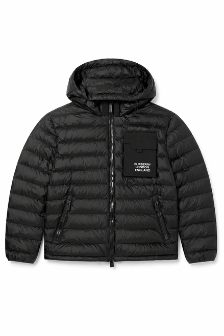 Burberry London England Black Logo Appliqué Down Jacket "Unworn"