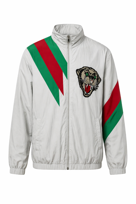 Gucci Light Grey Tiger Appliqué Web Windbreaker "Unworn"