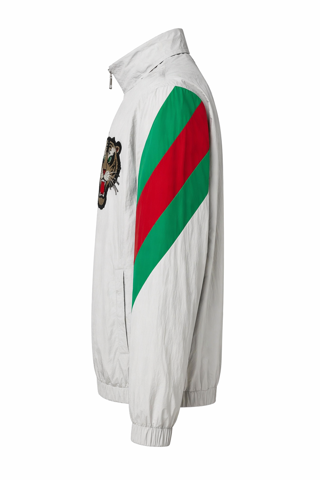 Gucci Light Grey Tiger Appliqué Web Windbreaker 