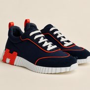 Hermès Bouncing Navy and Orange Piping Sneakers 