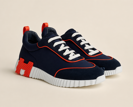 Hermès Bouncing Navy and Orange Piping Sneakers "Unworn"