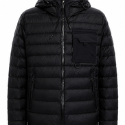 Burberry Black Logo-Pocket Hooded Puffer Jacket 
