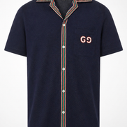 Gucci Navy Blue Web Trim Button-Down Polo Shirt 