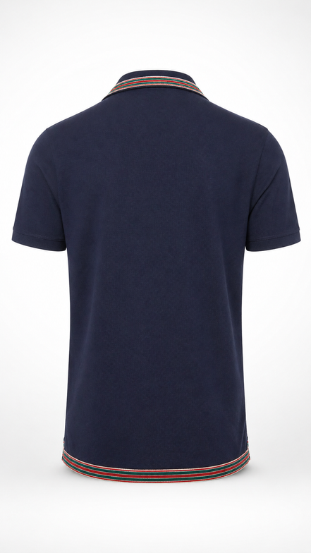 Gucci Navy Blue Web Trim Button-Down Polo Shirt "Unworn"