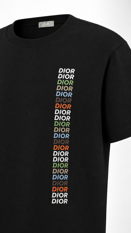 Dior Black Stacked Multi-Color Logo T-Shirt "Unworn"
