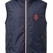 Gucci Navy Blue Hooded Puffer Gilet with Crest Patch 