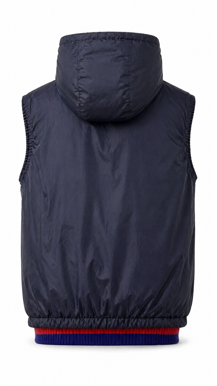 Gucci Navy Blue Hooded Puffer Gilet with Crest Patch "Unworn"