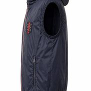 Gucci Navy Blue Hooded Puffer Gilet with Crest Patch 