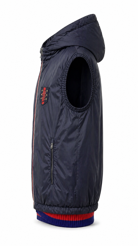 Gucci Navy Blue Hooded Puffer Gilet with Crest Patch "Unworn"