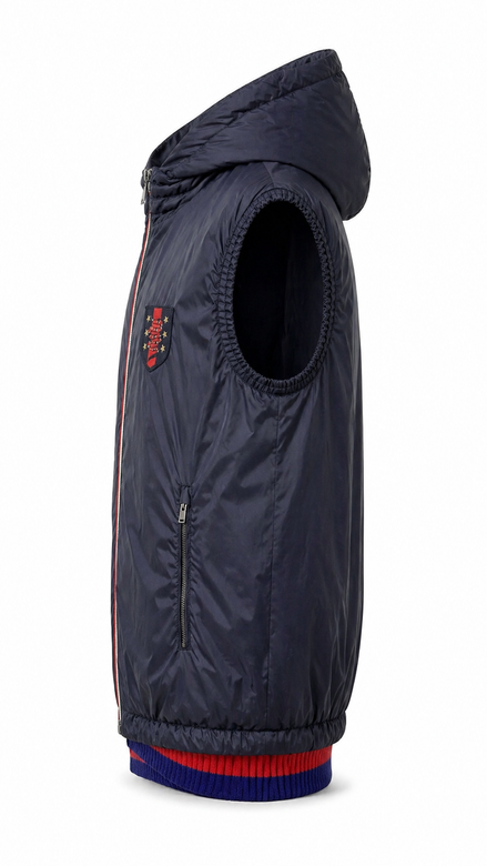 Gucci Navy Blue Hooded Puffer Gilet with Crest Patch "Unworn"