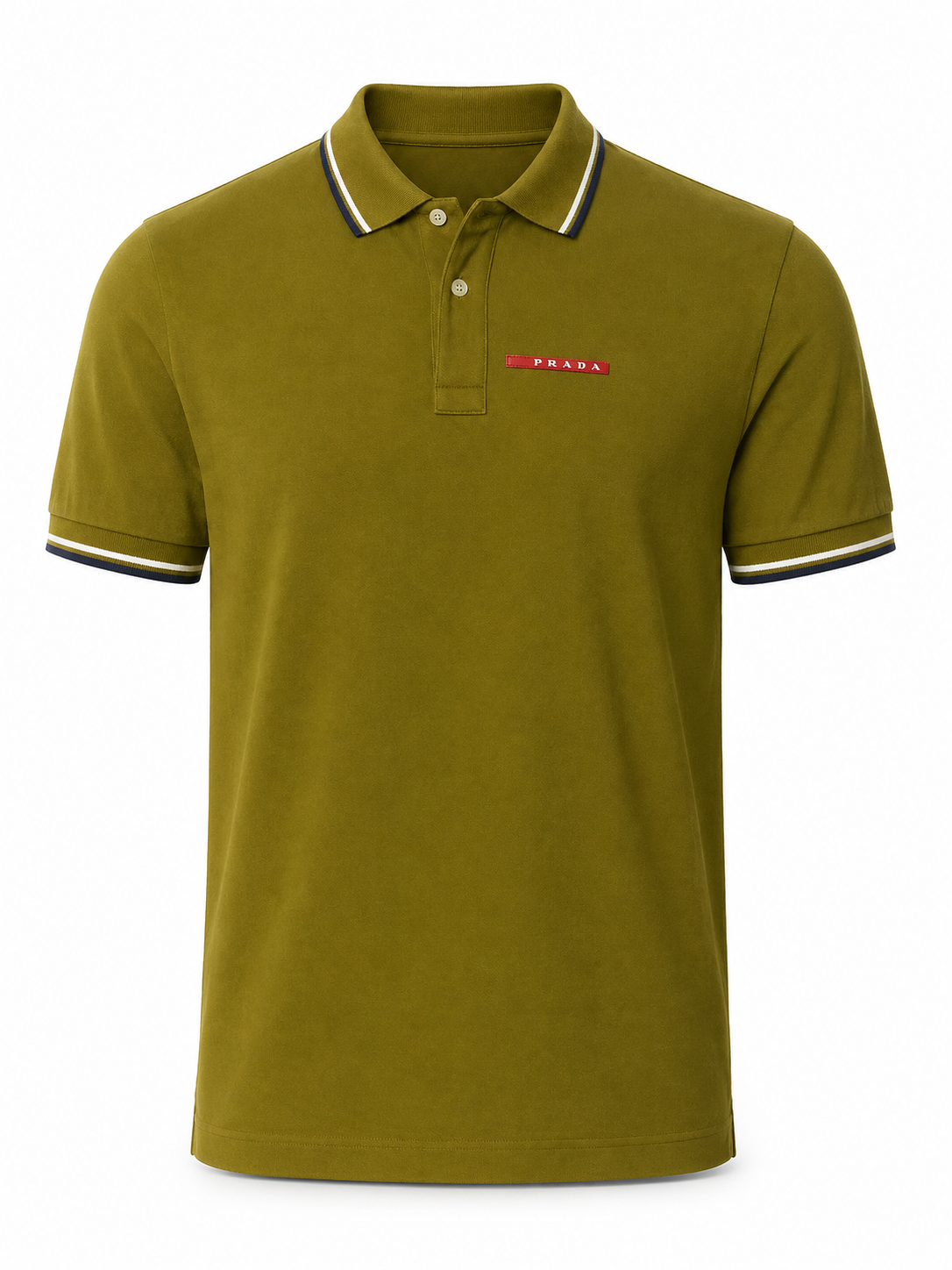 Prada Olive Green Contrast Trim Logo Polo Shirt 