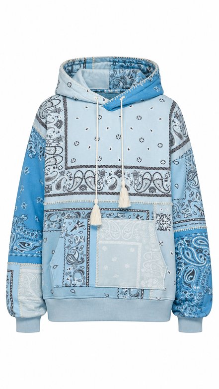 Amiri Light Blue Bandana Patchwork Hoodie "Unworn"
