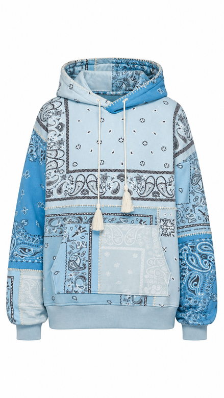 Amiri Light Blue Bandana Patchwork Hoodie "Unworn"