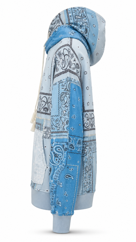 Amiri Light Blue Bandana Patchwork Hoodie "Unworn"