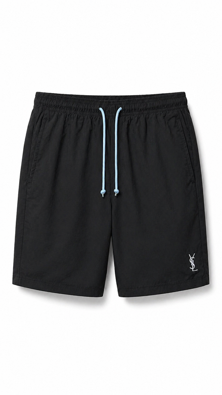 Vintage Saint Laurent Black Swim Shorts with Light Blue YSL Monogram "Unworn"