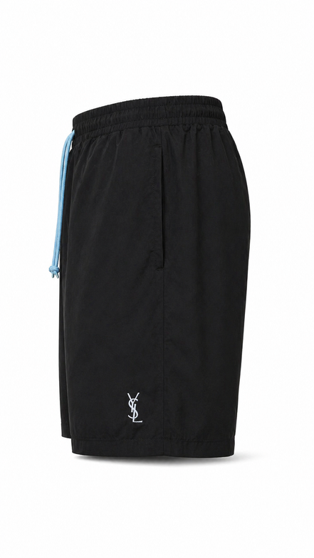 Vintage Saint Laurent Black Swim Shorts with Light Blue YSL Monogram "Unworn"