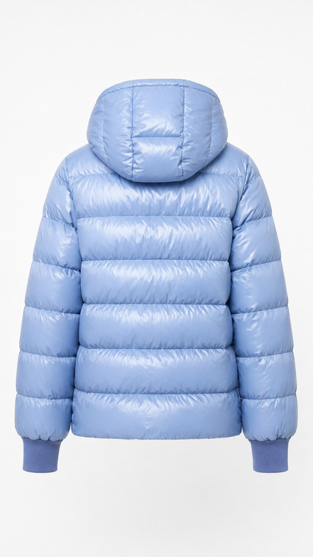 Moncler Baby Blue Glossy Nylon Hooded Puffer Jacket "Unworn"