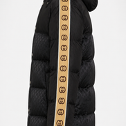 Gucci Black GG Jacquard Puffer Jacket with Interlocking G Sleeve Taping 