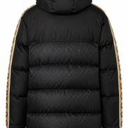 Gucci Black GG Jacquard Puffer Jacket with Interlocking G Sleeve Taping 