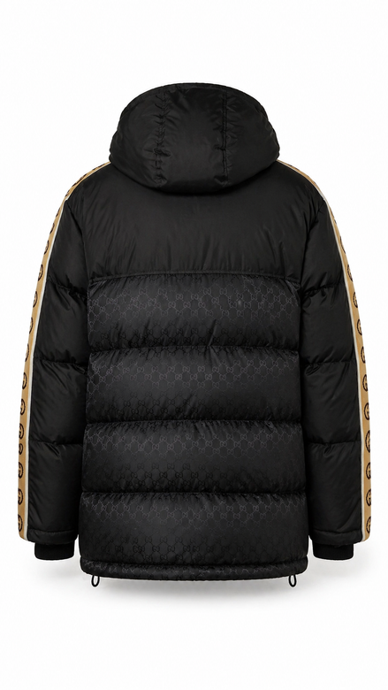 Gucci Black GG Jacquard Puffer Jacket with Interlocking G Sleeve Taping "Unworn"