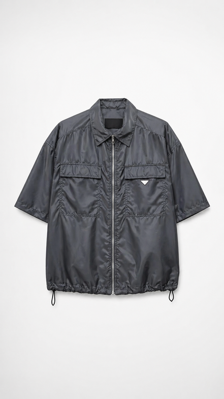 Prada Black Re-Nylon Short-Sleeve Zip Shirt "Unworn"