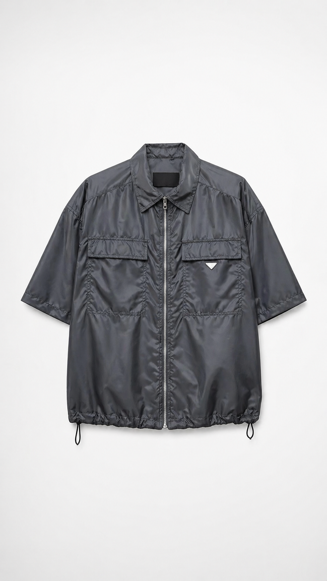 Prada Black Re-Nylon Short-Sleeve Zip Shirt "Unworn"