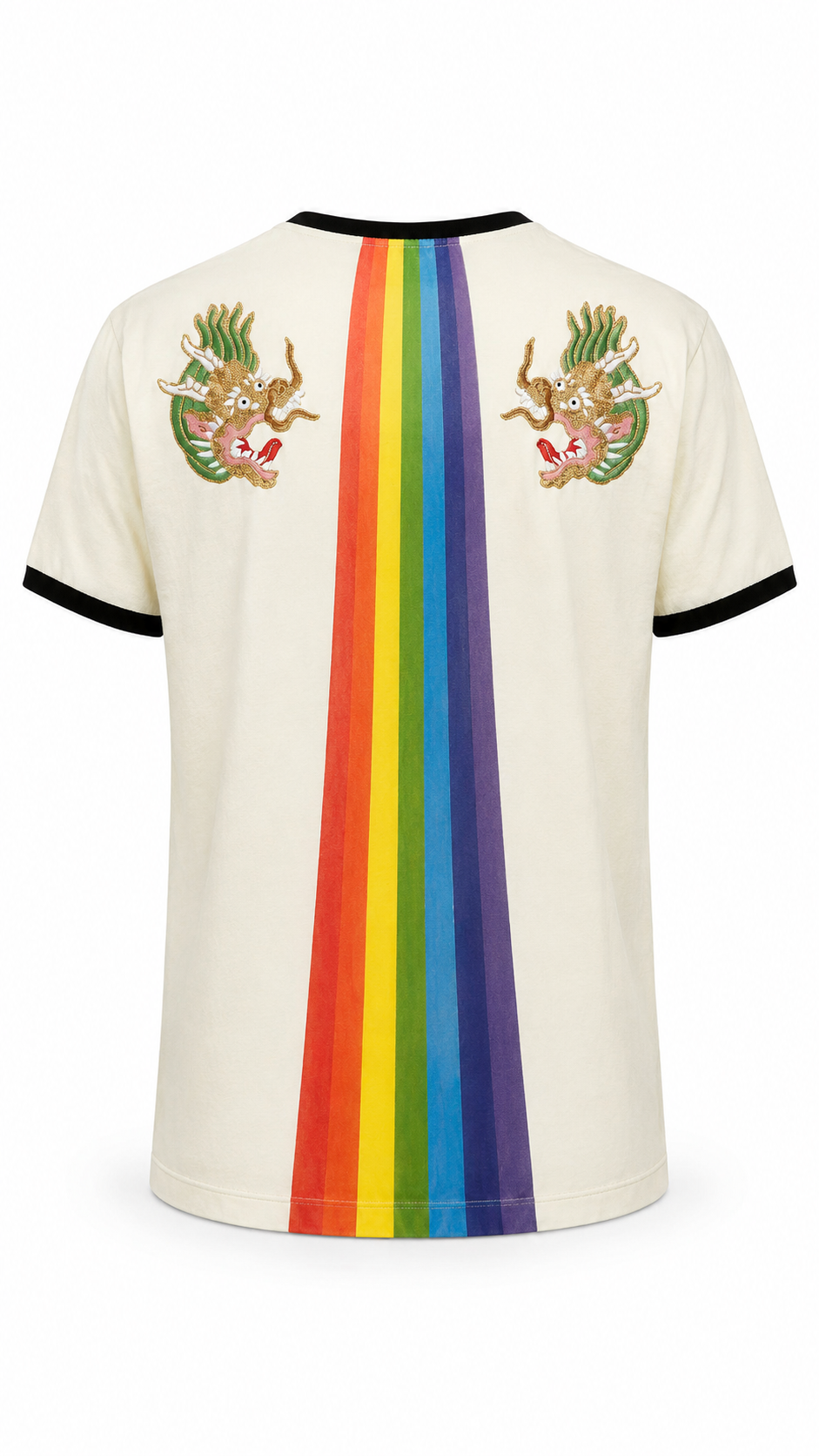 Gucci Cream UFO Print Cotton Distressed Crew Neck T-Shirt 