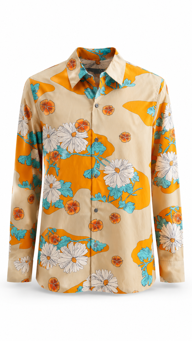 Prada Orange Floral Cotton Long-Sleeve Shirt "Unworn"