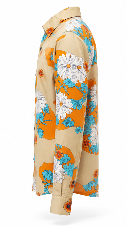 Prada Orange Floral Cotton Long-Sleeve Shirt "Unworn"