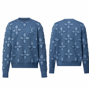 Louis Vuitton Textured Monogram Floral Blue Cotton Jumper 