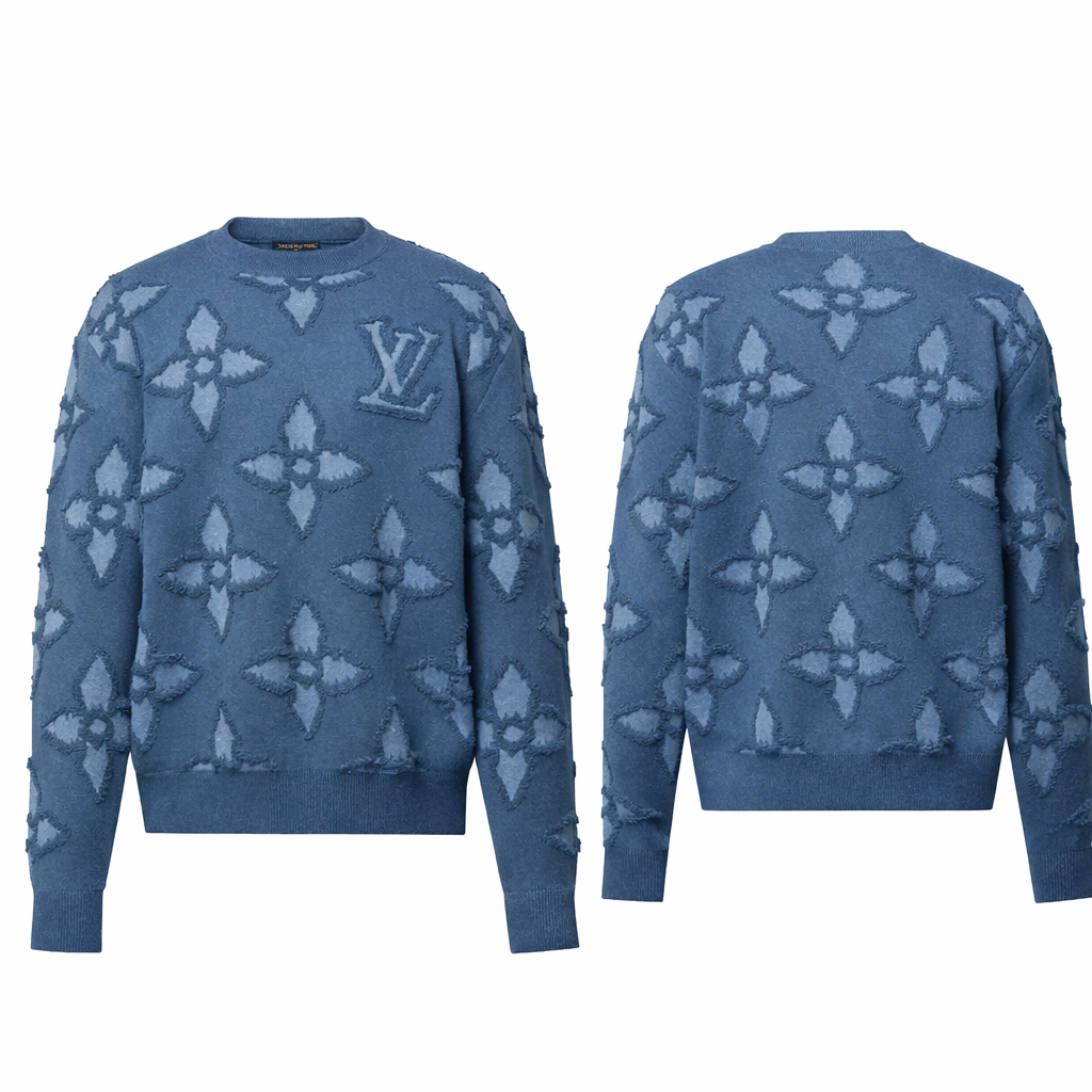 Louis Vuitton Textured Monogram Floral Blue Cotton Jumper 