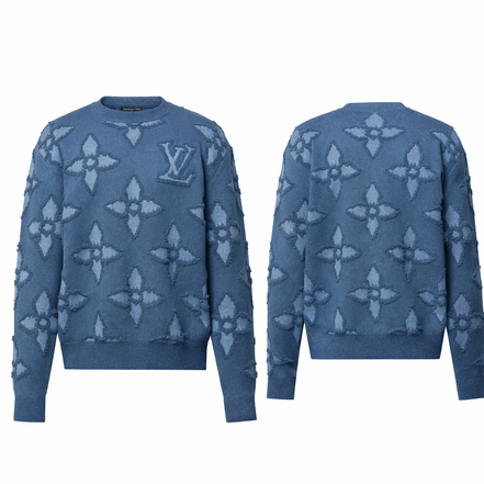 Louis Vuitton Textured Monogram Floral Blue Cotton Jumper "Unworn"