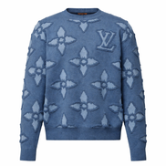 Louis Vuitton Textured Monogram Floral Blue Cotton Jumper 