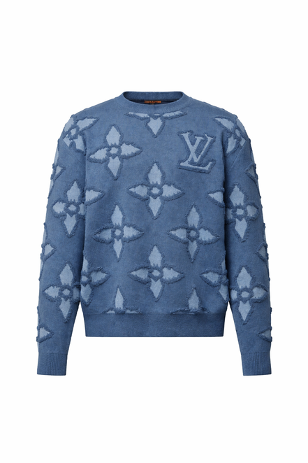 Louis Vuitton Textured Monogram Floral Blue Cotton Jumper "Unworn"