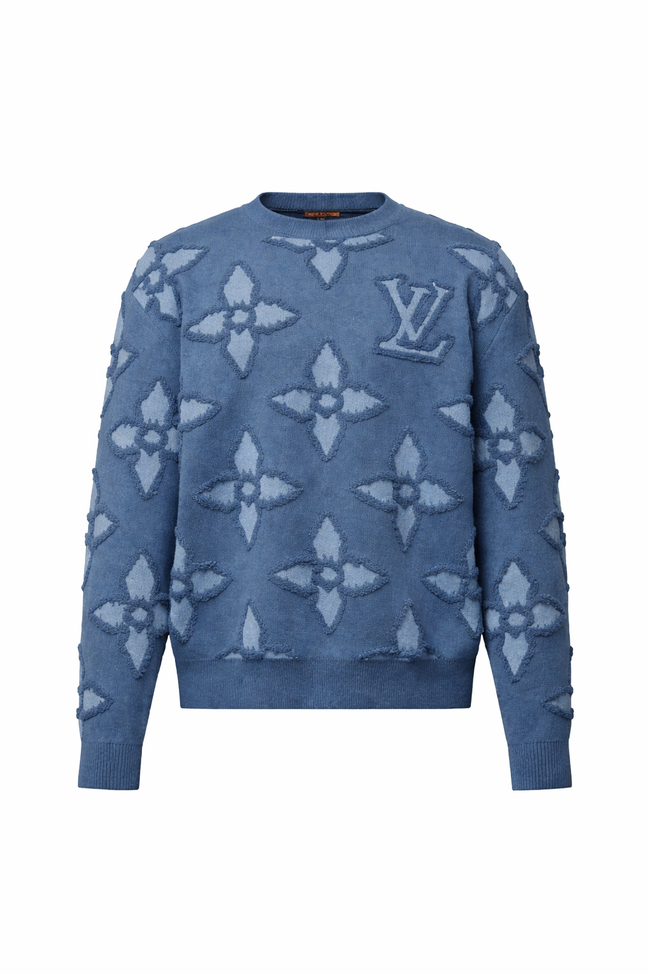 Louis Vuitton Textured Monogram Floral Blue Cotton Jumper "Unworn"