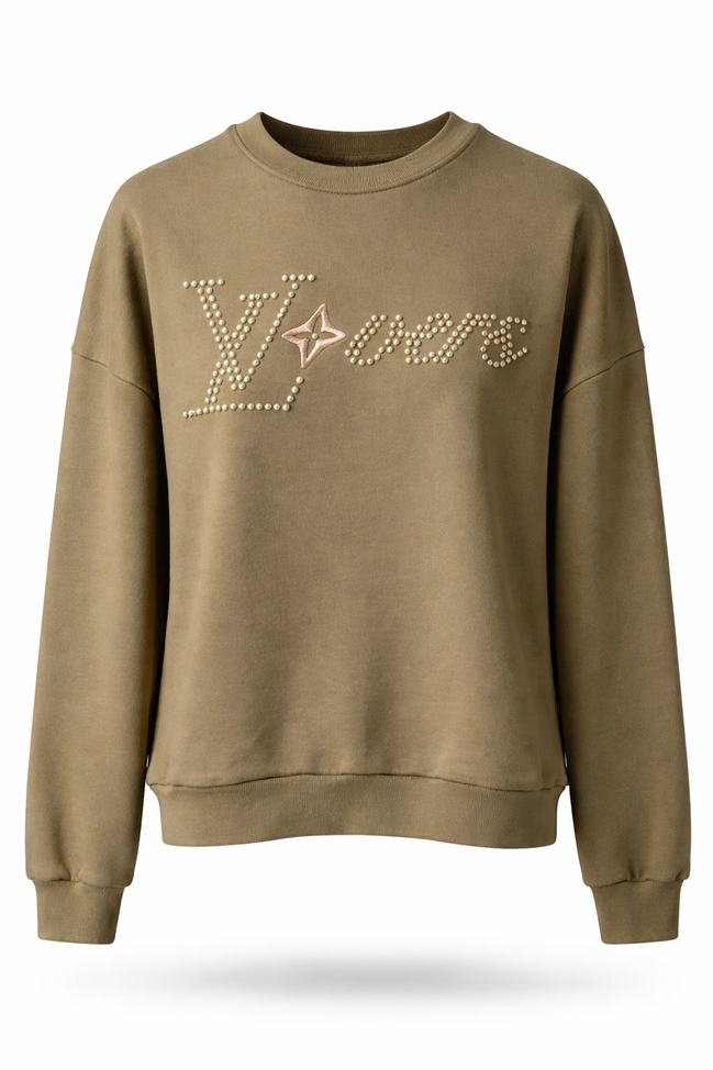 Louis Vuitton Khaki Green LVers Beaded Sweatshirt (Pre-Loved)