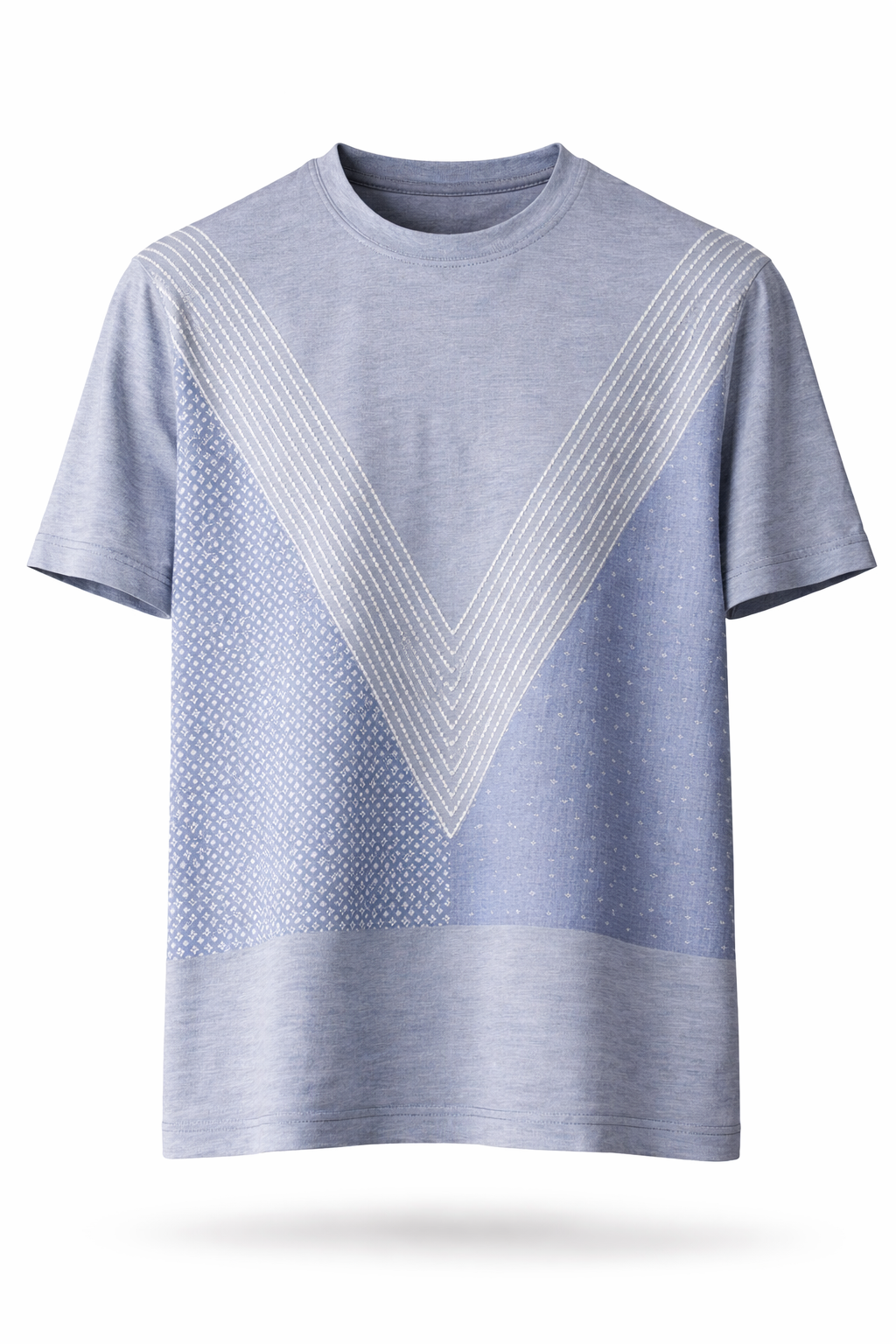 Louis Vuitton Grey Paneled V-Signature Patchwork T-Shirt (Pre-Loved)
