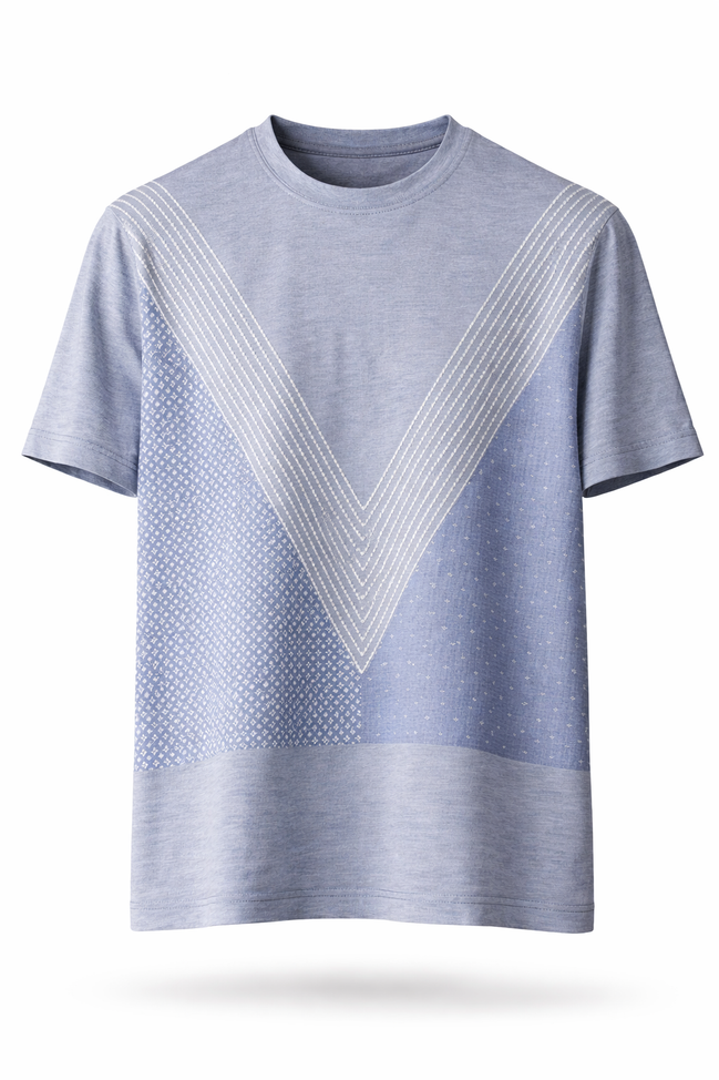 Louis Vuitton Grey Paneled V-Signature Patchwork T-Shirt (Pre-Loved)