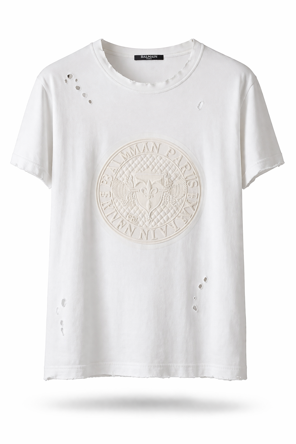 Balmain White Distressed Crest Logo T-Shirt (Pre-Loved)