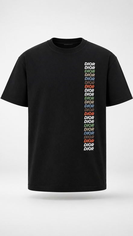 Dior Black Stacked Multi-Color Logo T-Shirt "Unworn"
