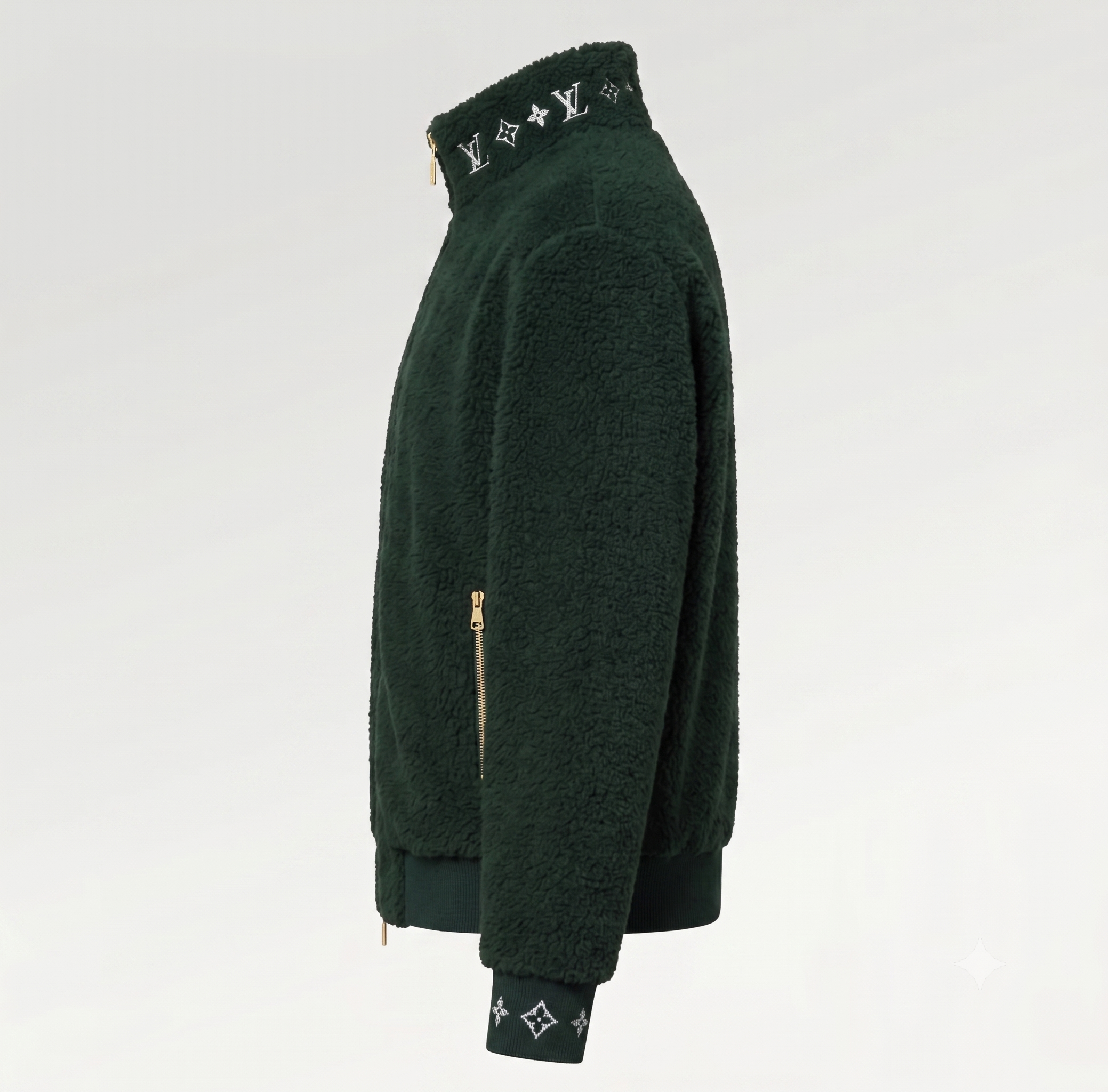Louis Vuitton Leather Patch Fleece Blouson Dark Green 