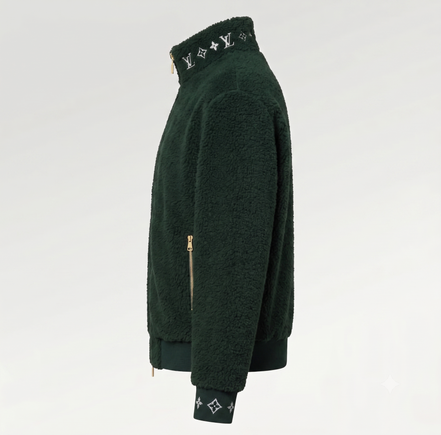 Louis Vuitton Leather Patch Fleece Blouson Dark Green "Unworn"