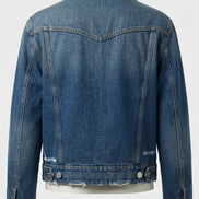 Prada Blue Denim Zip-Up Jacket with Shearling Collar 