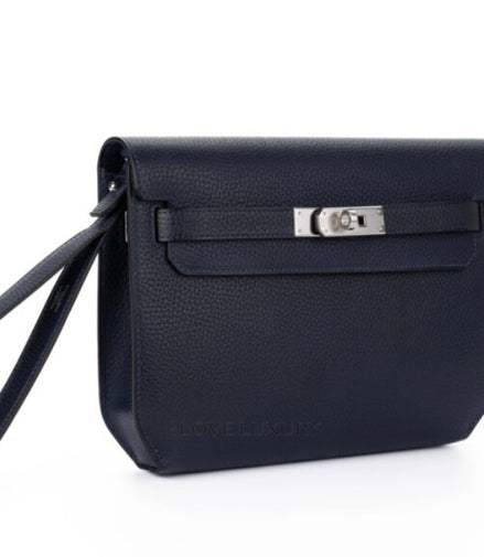 Hermès Kelly Dépêche 25 in Blue Marine and Blue Nuit "Pre-Loved"